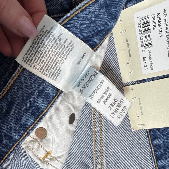 NWT AGOLDE Riley Crop Slim Straight High Rise Blue Sphere Raw Hem Sz 31 L25 - Picture 12 of 16